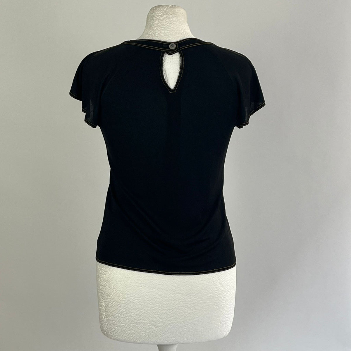 Jean Muir Vintage 70s Black Rayon Topstitched Top XS/S