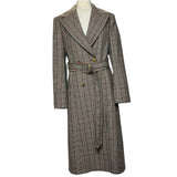 Stella McCartney Fawn & Red POW Check Wool Maxi Coat S