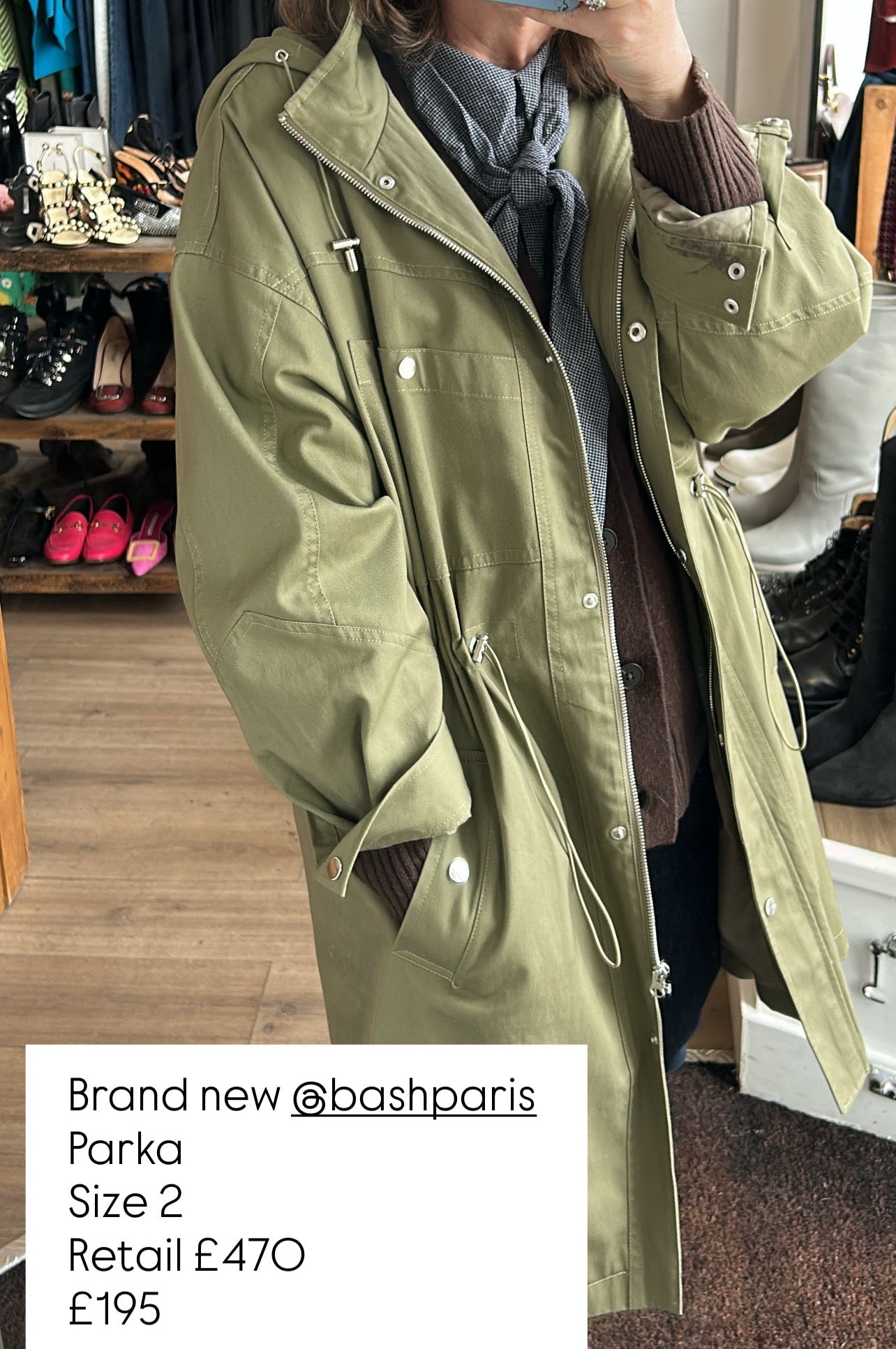 Ba&Sh New £430 Khaki Cotton Drawstring Tylan Parka M/L