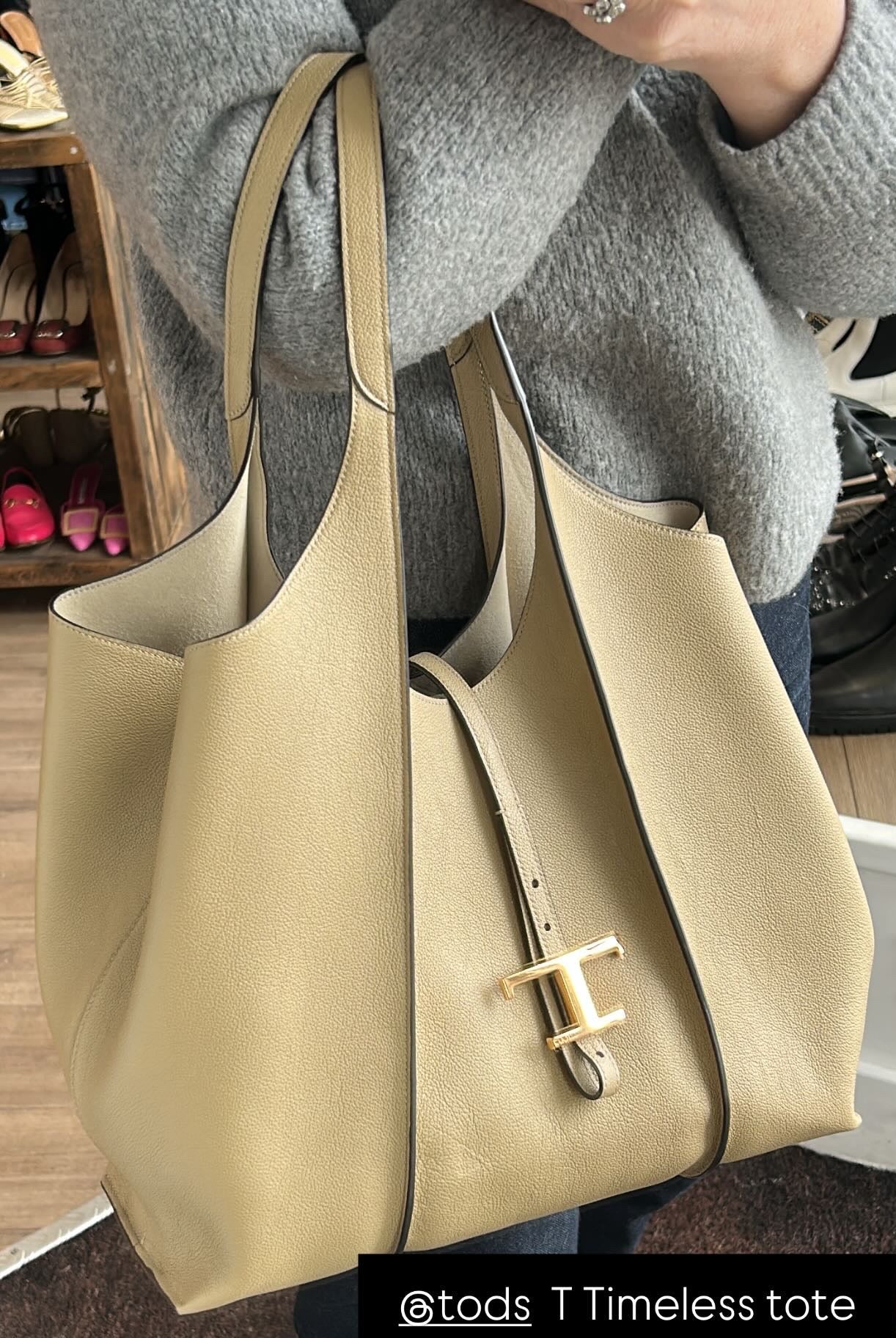 Tods New £1870 Deep Vanilla T Timeless Tote Bag