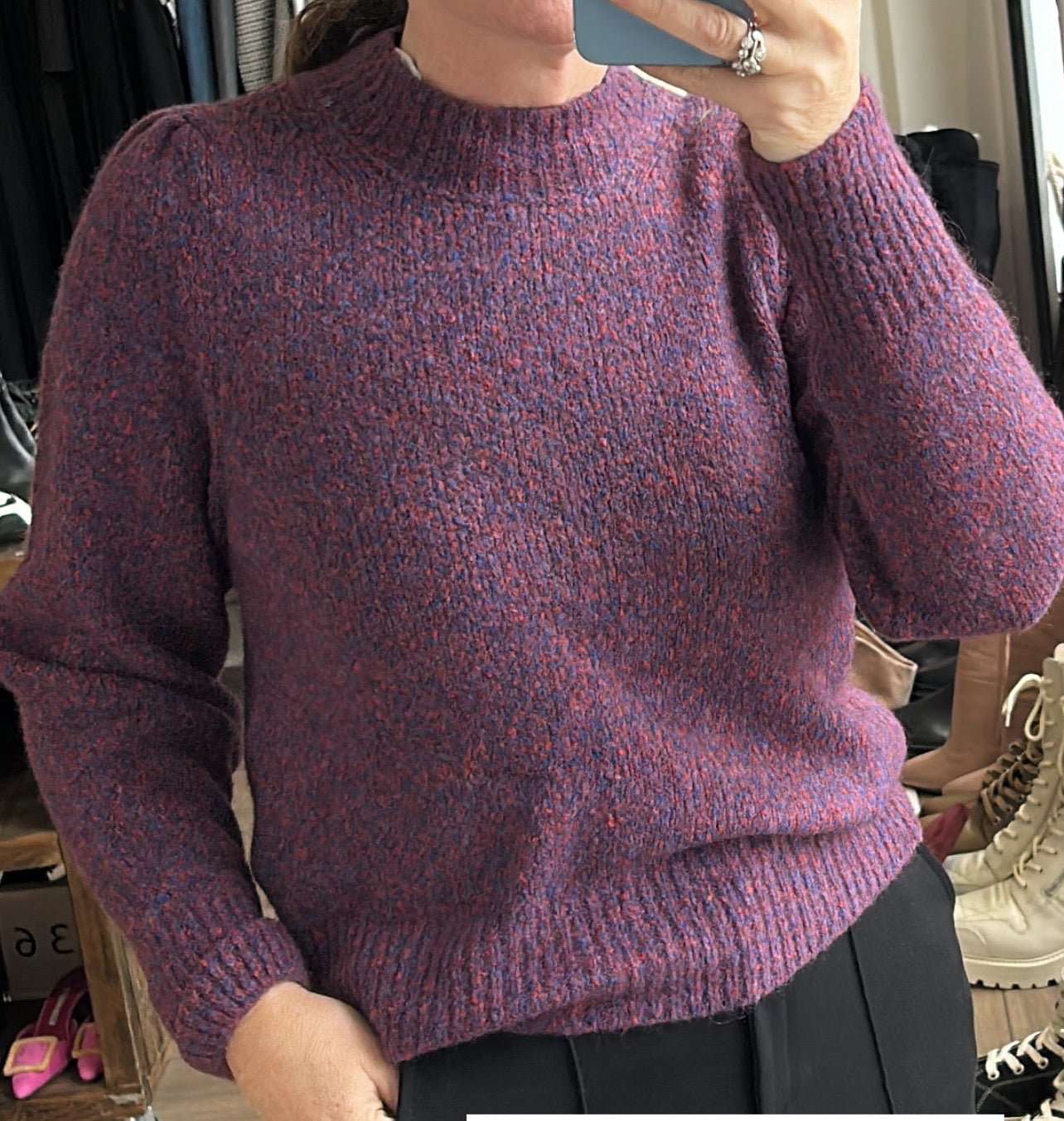 Veronica Beard New £339 Plum Melange Cotton & Alpaca Sweater M