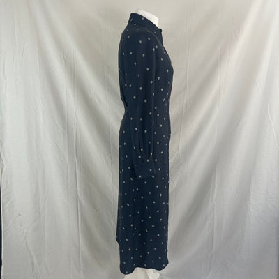 Joseph Navy Silk Scribble Spot Turner Shirtdress XS