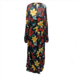Rixo £285 Black Lily Print Chiffon Belted Pia Maxi Dress XL