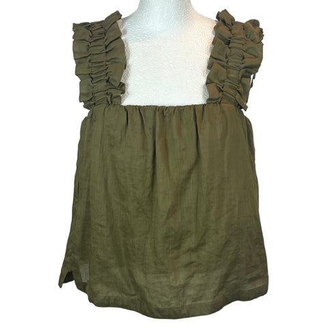Frame Brand New Moss Linen Ruffle Strap Camisole Top L