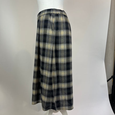 Diega Navy Check Wool Mix Midi Skirt M