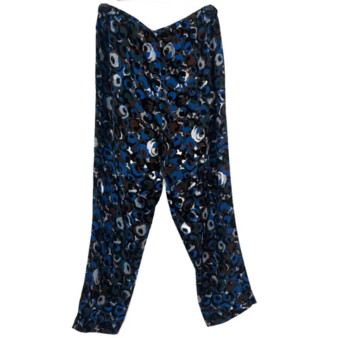 Marni Cobalt & Teal Print Silk Pull-On Pants XS
