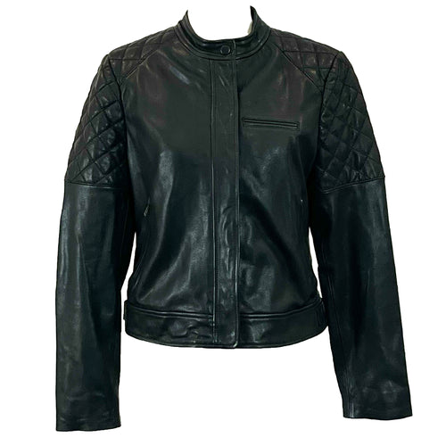 Me&Em Brand New £495 Black Leather Quilted Biker Jacket S/M