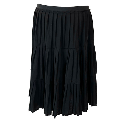 Givenchy Black Silky Knit Pleat Tiered Midi Skirt S/M