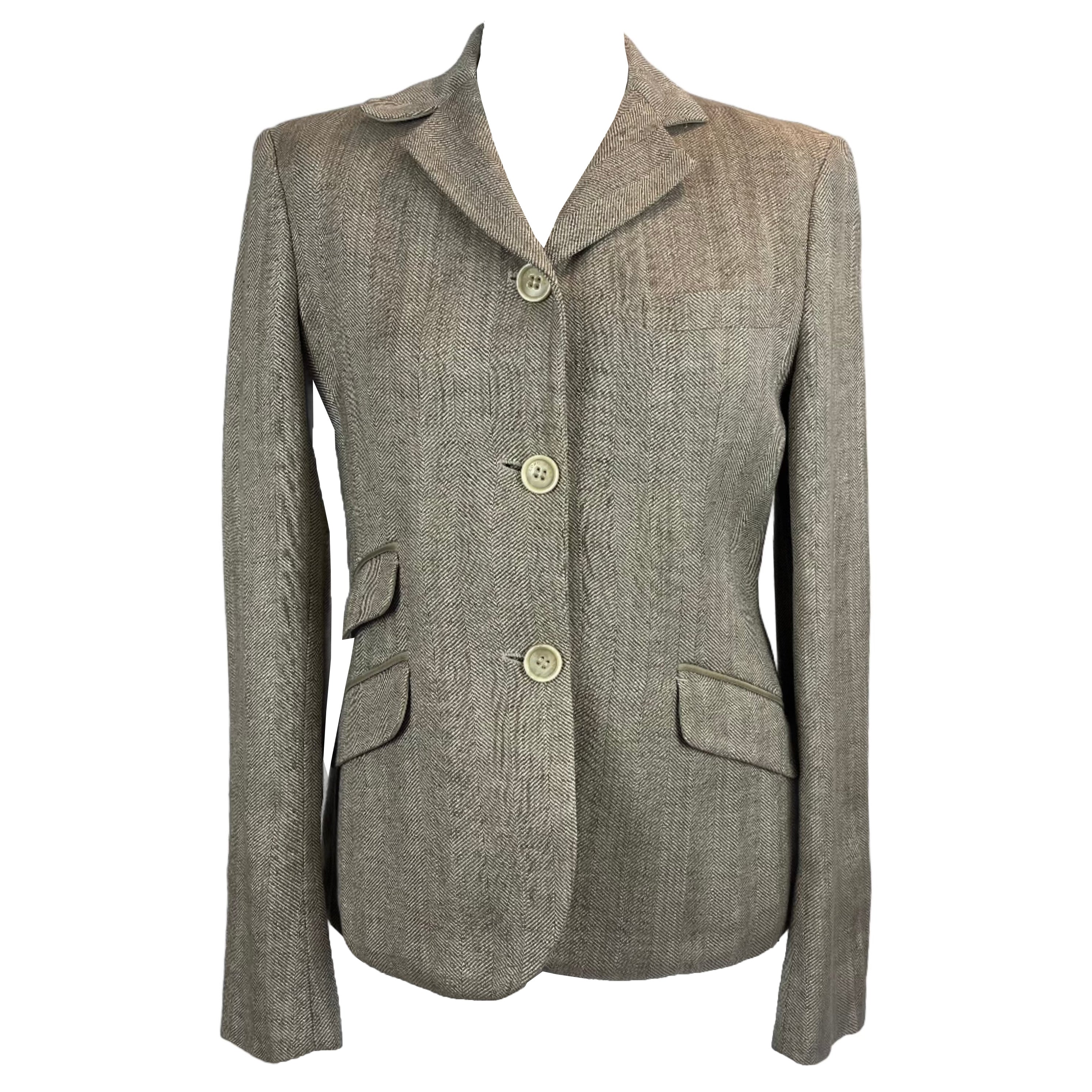 Loro Piana Limestone Herringbone Linen & Silk Jacket S