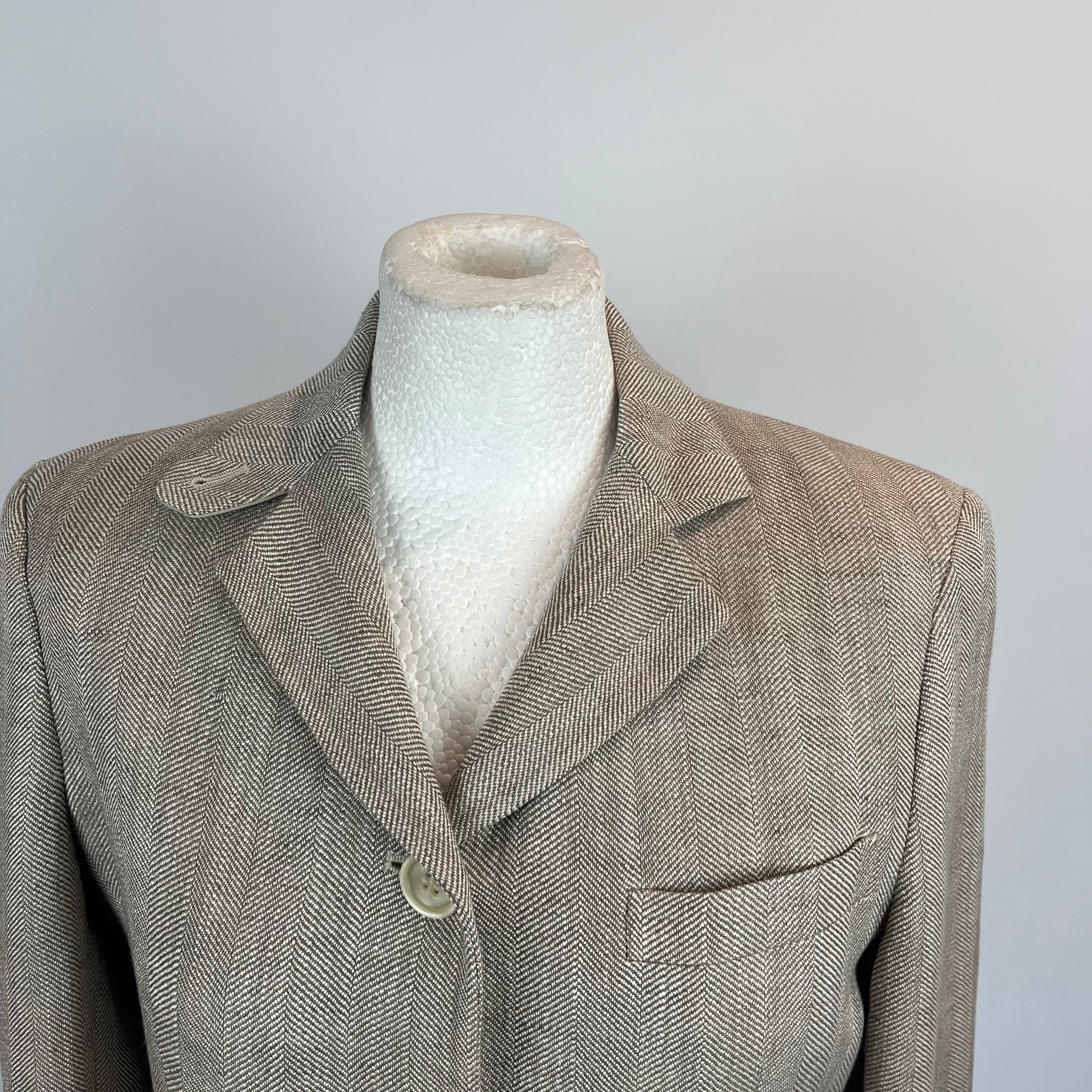 Loro Piana Limestone Herringbone Linen & Silk Jacket S