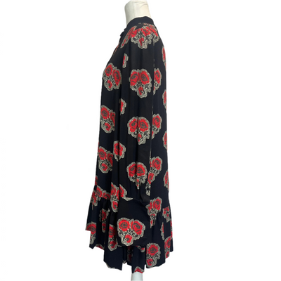 Alexander McQueen Black & Red Rose Printed Silk Crepe Dress M