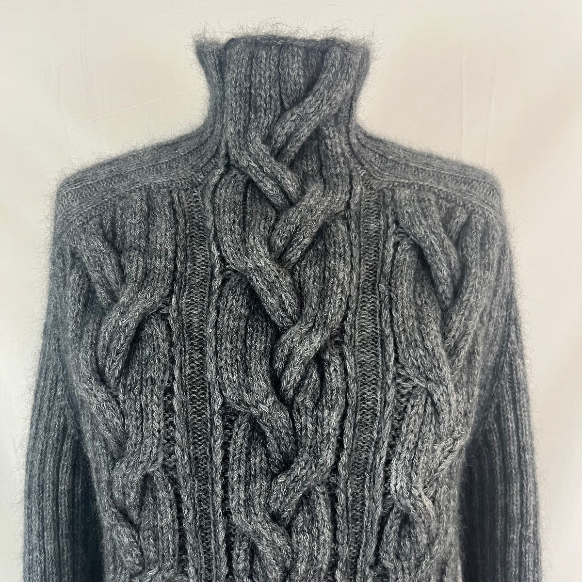 Yohji Yamamoto Grey Cable Knit Wool & Mohair Sweater S