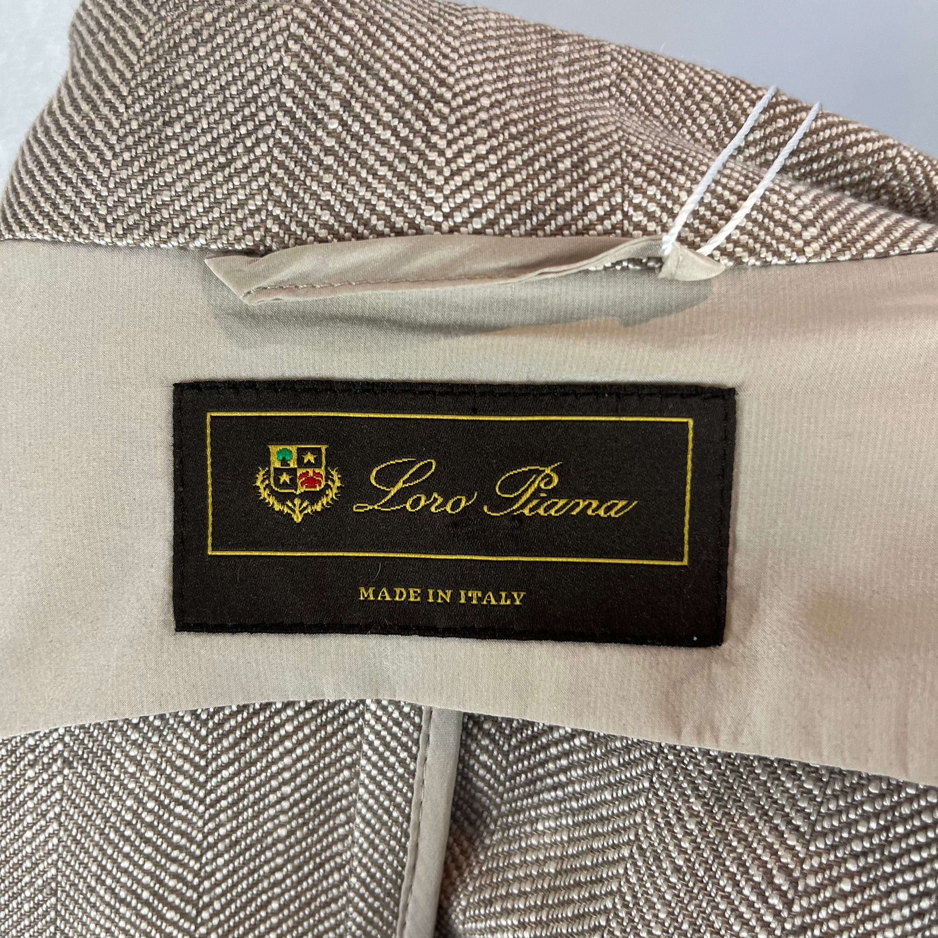 Loro Piana Limestone Herringbone Linen & Silk Jacket S
