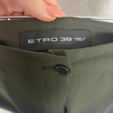 Etro Olive Stretch Wool Trousers XXS
