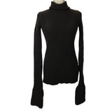 Bottega Veneta £725  Black Thick Rib Polo Neck Cutaway Sweater M