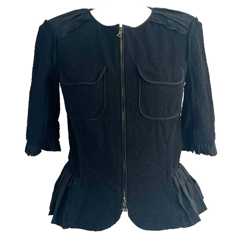 Nina Ricci Black Vintage Textured Zippered Jacket S/M