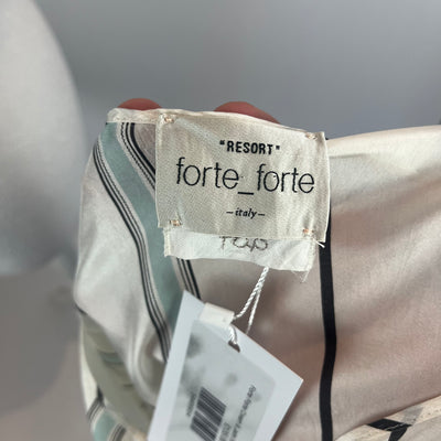 Forte Forte Cream & Jade Stripe Silk Tee Top S/M/L/XL
