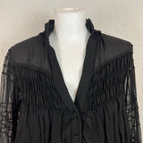 Alexis Black Ruffle Silk Chiffon Midi Dress S