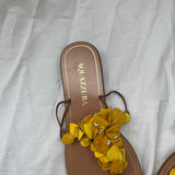 Aquazzura Yellow & Tan Petalled Thong Flat Sandals 37.5