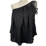 Isabel Marant Black & Gold Pinstripe One Shoulder Top S