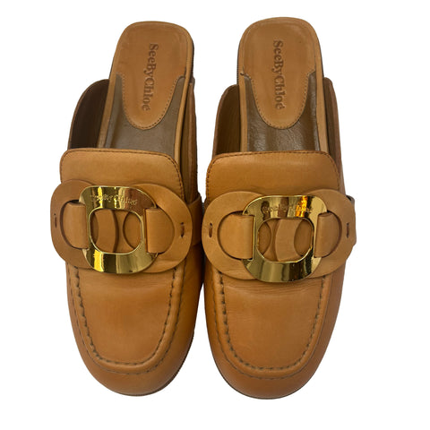 See By Chloe £290 Camel Leather Chany Mules 37.5
