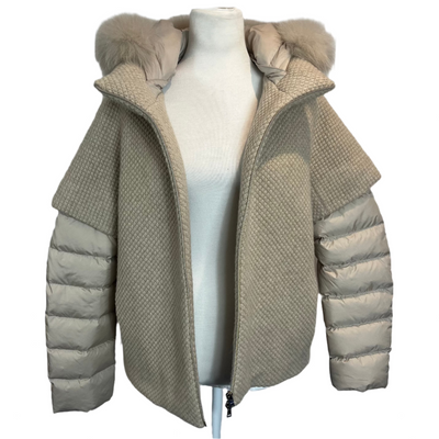 Herno £680 Deep Cream Chunky Knit Down-Lined Jacket M