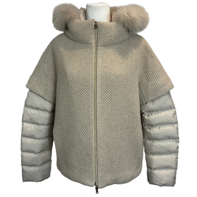 Herno £680 Deep Cream Chunky Knit Down-Lined Jacket M