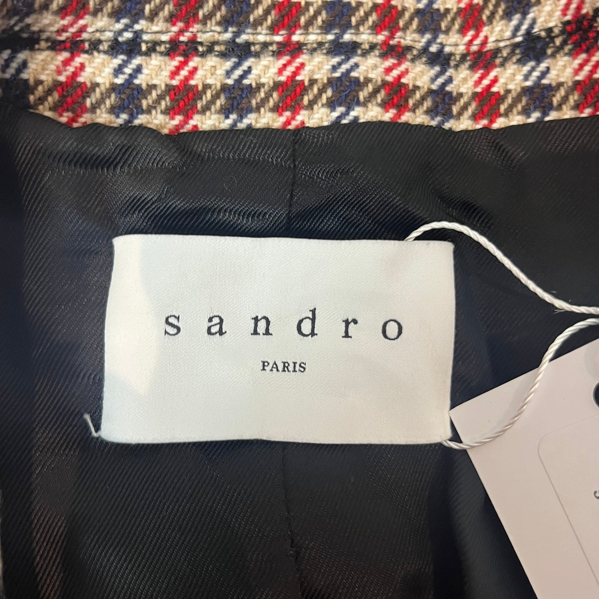 Sandro £469 Navy Red & Beige Check Wool & Cotton Jacket S