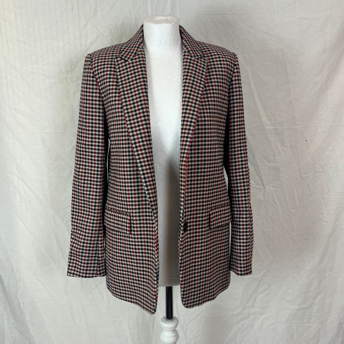 Sandro £469 Navy Red & Beige Check Wool & Cotton Jacket S