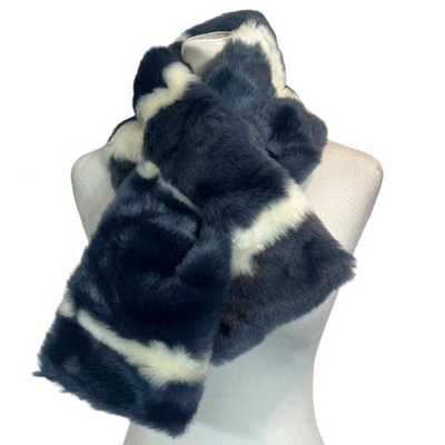 Charlotte Simone Brand New Blue & Ecru Faux Fur Clara Scarf