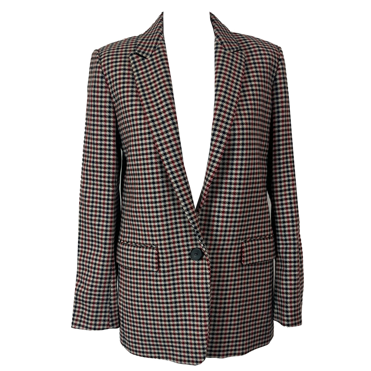 Sandro £469 Navy Red & Beige Check Wool & Cotton Jacket S