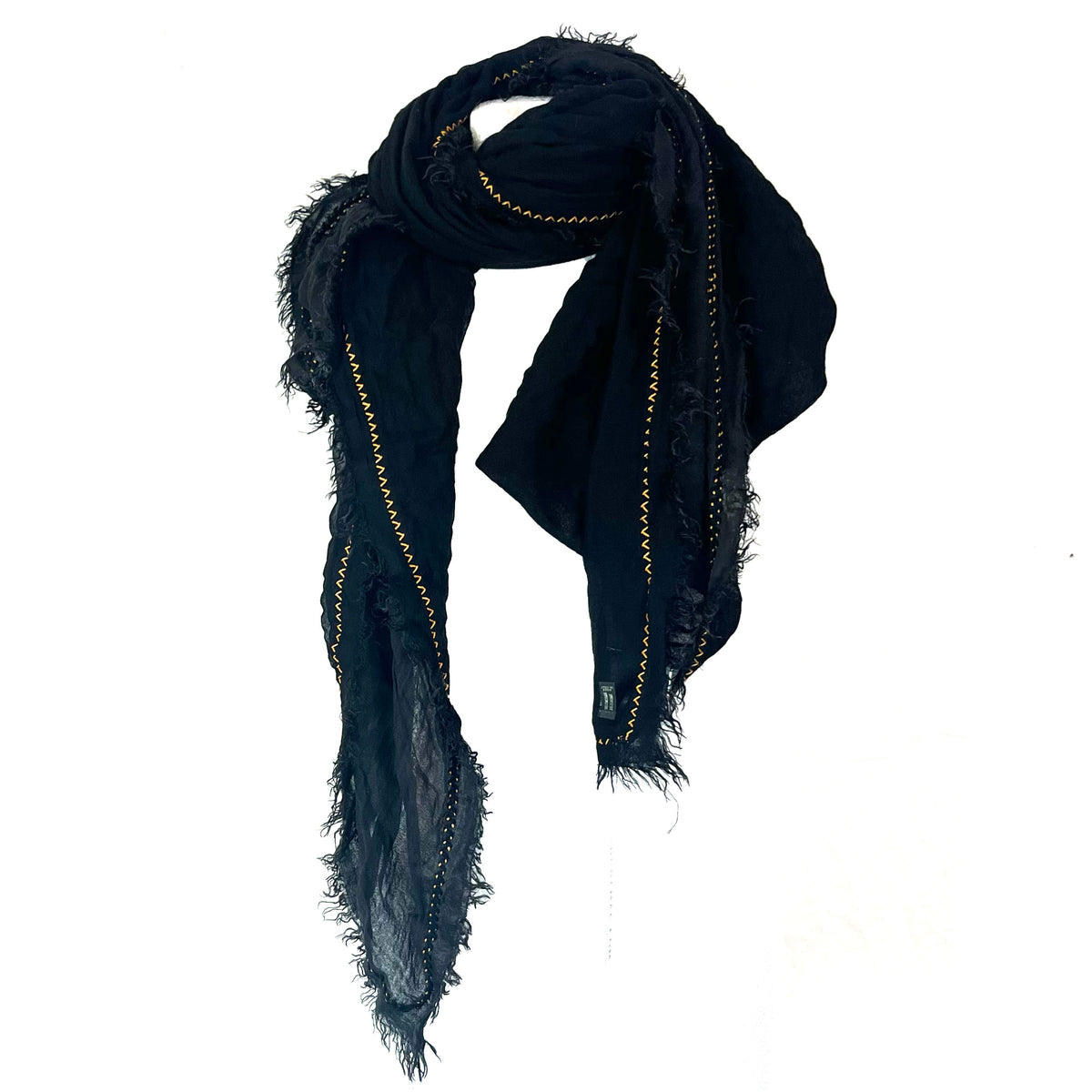 Faliero Sarti Black Superfine Cashmere & Modal Embroidered Large Scarf