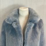 Shrimps £550 Ice Blue & Burgundy Stripe Faux Fur Coat S