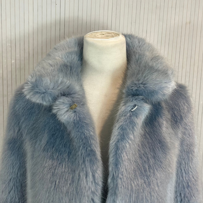 Shrimps £550 Ice Blue & Burgundy Stripe Faux Fur Coat S