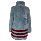 Shrimps £550 Ice Blue & Burgundy Stripe Faux Fur Coat S