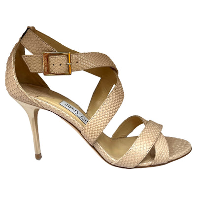 Jimmy Choo £475 Nude Pearl Printed Leather Louise Sandals 37.5