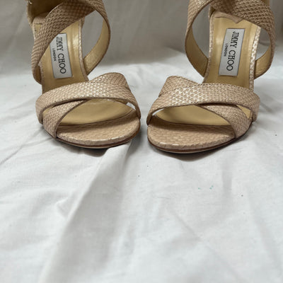 Jimmy Choo £475 Nude Pearl Printed Leather Louise Sandals 37.5