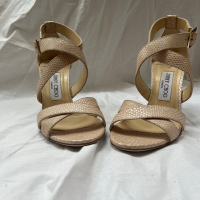 Jimmy Choo £475 Nude Pearl Printed Leather Louise Sandals 37.5