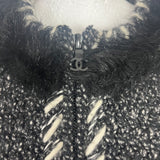 Donna Karan Brand New Pearl & Black Square Weave Belted Coat L