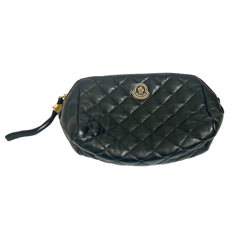 Moncler Black Quilted Leather Clutch Bag/ Beauty Case