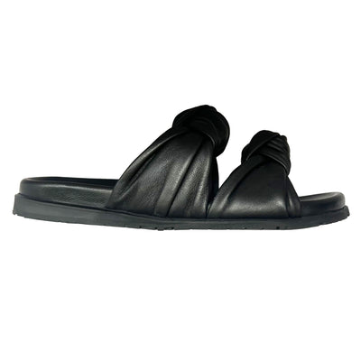 Dear Frances £390 Black Knotted Leather Tye Flatbed Slides 37