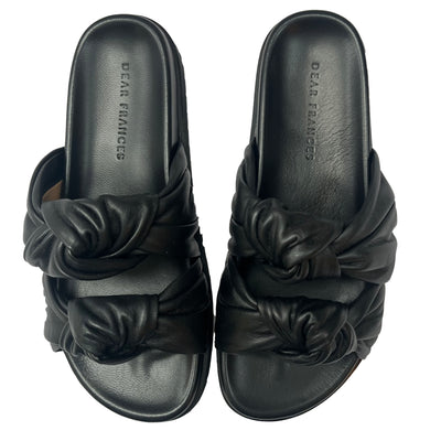 Dear Frances £390 Black Knotted Leather Tye Flatbed Slides 37