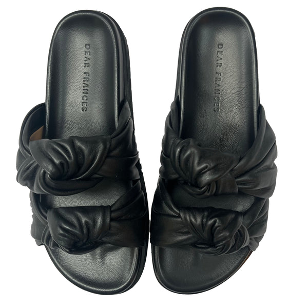 Dear Frances 390 Black Knotted Leather Tye Flatbed Slides 37 Shonamac