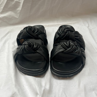 Dear Frances £390 Black Knotted Leather Tye Flatbed Slides 37