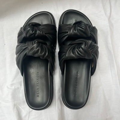 Dear Frances £390 Black Knotted Leather Tye Flatbed Slides 37