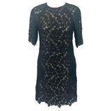 Erdem £1500 Black Floral Lace Midi Shift Dress S