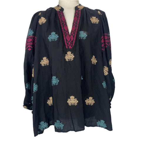 Vanessa Bruno Black Embroidered Cotton Tunic Top S/M/L