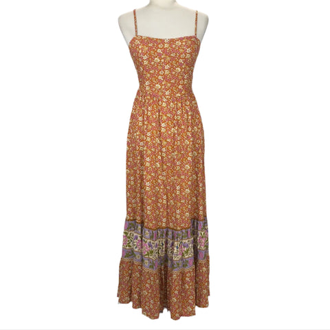 Spell Brand New £290 Tan Floral Strappy Maxi Dress M