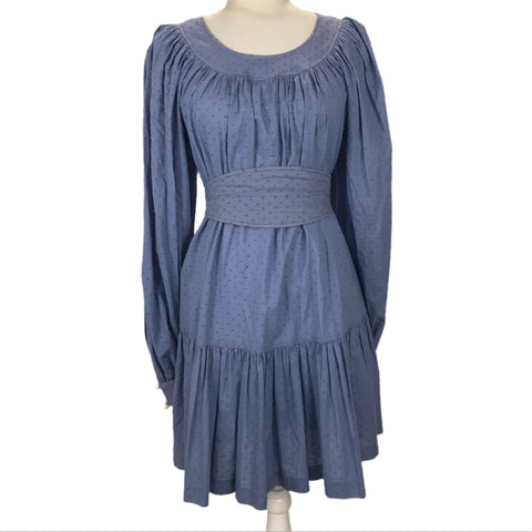 Anna Mason Dusty Blue Tufted Cotton Dress S