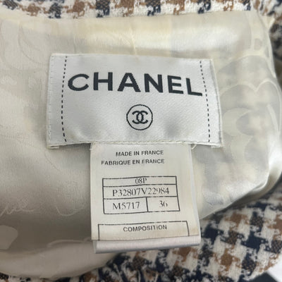 Chanel Ivory Camel & Black Check Jacket XXXS/XXS